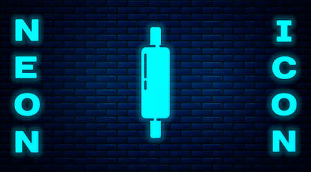 Glowing neon Rolling pin icon isolated on brick wall background. Vector Illustrationのイラスト素材