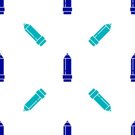 Blue Pencil with eraser icon isolated seamless pattern on white background. Drawing and educational tools. School office symbol. Vector Illustrationのイラスト素材