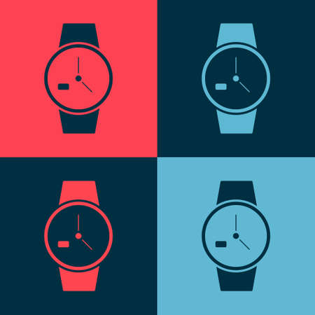 Pop art Wrist watch icon isolated on color background. Wristwatch icon. Vector Illustrationのイラスト素材