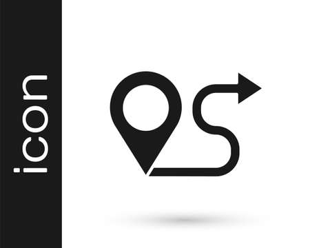 Grey Route location icon isolated on white background. Map pointer sign. Concept of path or road. GPS navigator. Vector Illustrationのイラスト素材