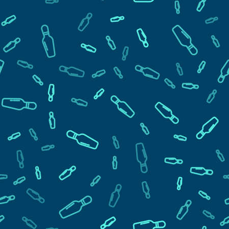Green line Bowling pin icon isolated seamless pattern on blue background. Vector Illustration