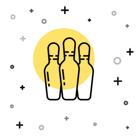 Black line Bowling pin icon isolated on white background. Random dynamic shapes. Vector Illustrationのイラスト素材