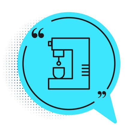 Black line Coffee machine icon isolated on white background. Blue speech bubble symbol. Vector Illustrationのイラスト素材