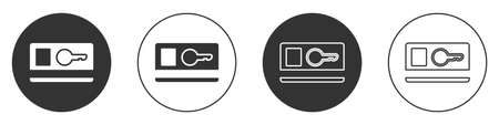 Black Key card icon isolated on white background. Circle button. Vector Illustrationのイラスト素材