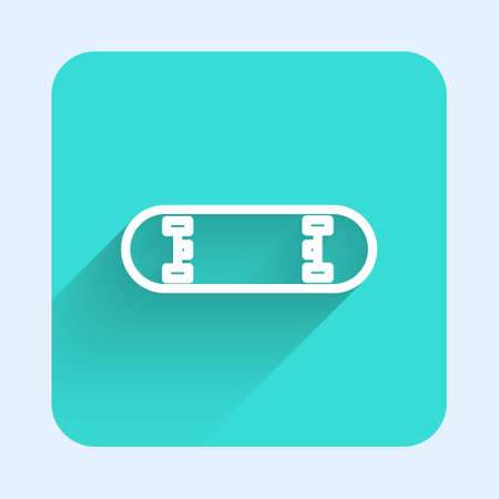 White line Skateboard trick icon isolated with long shadow. Extreme sport. Sport equipment. Green square button. Vector Illustrationのイラスト素材