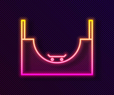 Glowing neon line Skate park icon isolated on black background. Set of ramp, roller, stairs for a skatepark. Extreme sport. Vector Illustrationのイラスト素材