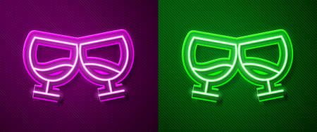 Glowing neon line Glass of cognac or brandy icon isolated on purple and green background. Vector Illustrationのイラスト素材