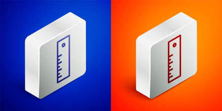 Isometric line Ruler icon isolated on blue and orange background. Straightedge symbol. Silver square button. Vector Illustrationのイラスト素材