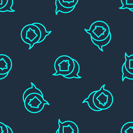 Green line Real estate message house in speech bubble icon isolated seamless pattern on blue background. Vector Illustrationのイラスト素材