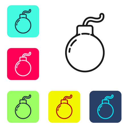 Black line Bomb ready to explode icon isolated on white background. Set icons in color square buttons. Vector Illustrationのイラスト素材