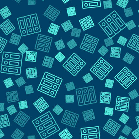 Green line Office folders with papers and documents icon isolated seamless pattern on blue background. Office binders. Archives folder sign. Vector Illustrationのイラスト素材