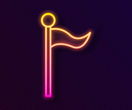 Glowing neon line Flag icon isolated on black background. Location marker symbol. Vector Illustrationのイラスト素材