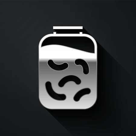 Silver Pickled cucumbers in a jar icon isolated on black background. Long shadow style. Vector Illustrationのイラスト素材