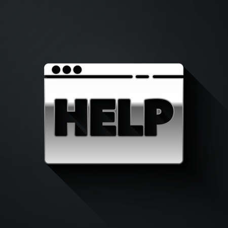 Silver Browser help icon isolated on black background. Internet communication protocol. Long shadow style. Vector Illustrationのイラスト素材