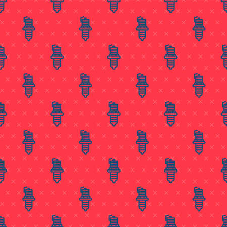 Blue line Car spark plug icon isolated seamless pattern on red background. Car electric candle. Vector Illustrationのイラスト素材
