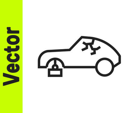 Black line Broken car icon isolated on white background. Car crush. Vector Illustrationのイラスト素材