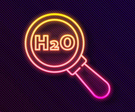 Glowing neon line Chemical formula for water drops H2O shaped icon isolated on black background. Vector Illustrationのイラスト素材