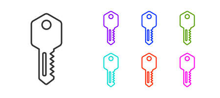 Black line House key icon isolated on white background. Set icons colorful. Vector Illustrationのイラスト素材