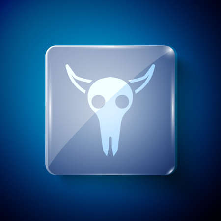 White Buffalo skull icon isolated on blue background. Square glass panels. Vector Illustrationのイラスト素材