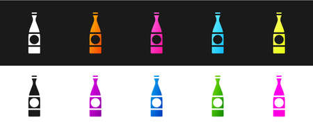 Set Beer bottle icon isolated on black and white background. Vector Illustrationのイラスト素材