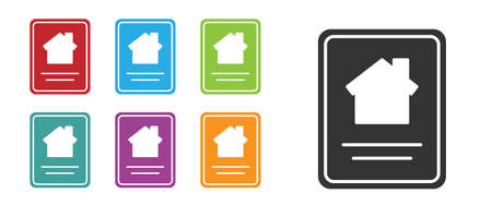 Black Online real estate house on tablet icon isolated on white background. Home loan concept, rent, buy, buying a property. Set icons colorful. Vector Illustrationのイラスト素材