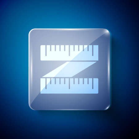 White Tape measure icon isolated on blue background. Measuring tape. Square glass panels. Vector Illustrationのイラスト素材