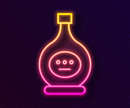 Glowing neon line Bottle of cognac or brandy icon isolated on black background. Vector Illustrationのイラスト素材
