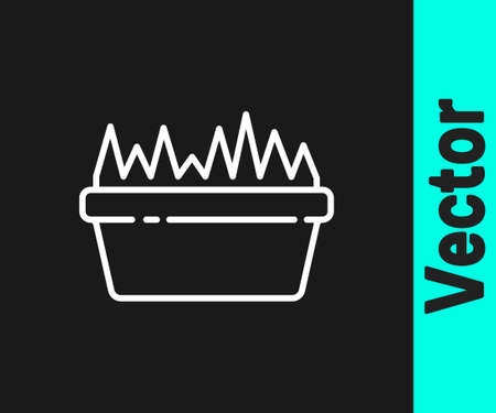White line Fresh grass in a rectangular icon isolated on black background. Home decor. The symbol of growth and ecology. Vector Illustrationのイラスト素材