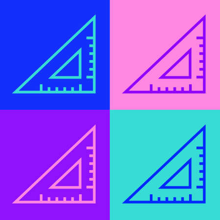 Pop art line Triangular ruler icon isolated on color background. Straightedge symbol. Geometric symbol. Vector Illustrationのイラスト素材