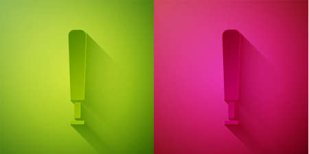Paper cut Baseball bat icon isolated on green and pink background. Sport equipment. Paper art style. Vector Illustrationのイラスト素材