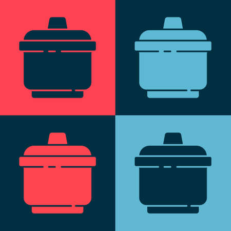 Pop art Cooking pot icon isolated on color background. Boil or stew food symbol. Vector Illustrationのイラスト素材