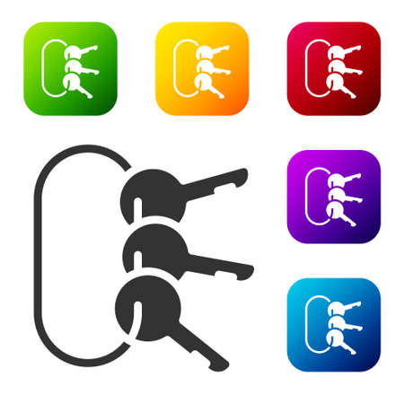 Black Bunch of keys icon isolated on white background. Set icons in color square buttons. Vector Illustrationのイラスト素材