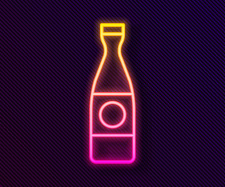Glowing neon line Beer bottle icon isolated on black background. Vector Illustrationのイラスト素材