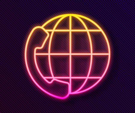 Glowing neon line Telephone 24 hours support icon isolated on black background. All-day customer support call-center. Full time call services. Vector Illustrationのイラスト素材