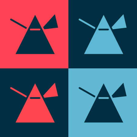 Pop art Light rays in prism icon isolated on color background. Ray rainbow spectrum dispersion optical effect in glass prism. Vector Illustrationのイラスト素材