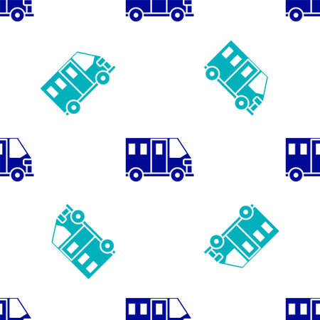 Blue School Bus icon isolated seamless pattern on white background. Public transportation symbol. Vector Illustrationのイラスト素材