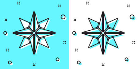 Black line Wind rose icon isolated on green and white background. Compass icon for travel. Navigation design. Random dynamic shapes. Vector Illustrationのイラスト素材