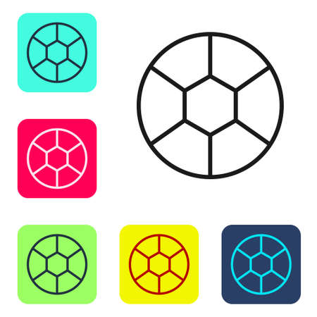 Black line Football ball icon isolated on white background. Soccer ball. Sport equipment. Set icons in color square buttons. Vector Illustrationのイラスト素材