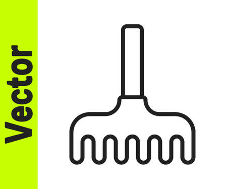 Black line Garden rake icon isolated on white background. Tool for horticulture, agriculture, farming. Ground cultivator. Vector Illustrationのイラスト素材
