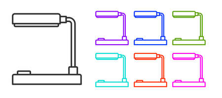 Black line Table lamp icon isolated on white background. Table office lamp. Set icons colorful. Vector Illustrationのイラスト素材