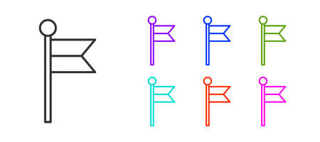 Black line Flag icon isolated on white background. Location marker symbol. Set icons colorful. Vector Illustrationのイラスト素材