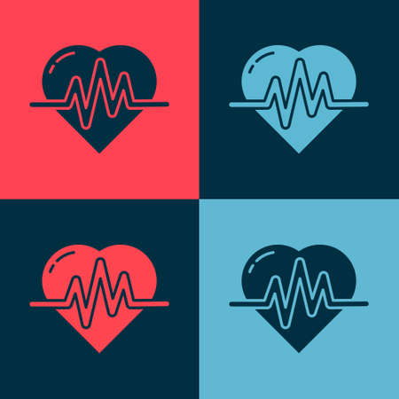 Pop art Heart rate icon isolated on color background. Heartbeat sign. Heart pulse icon. Cardiogram...