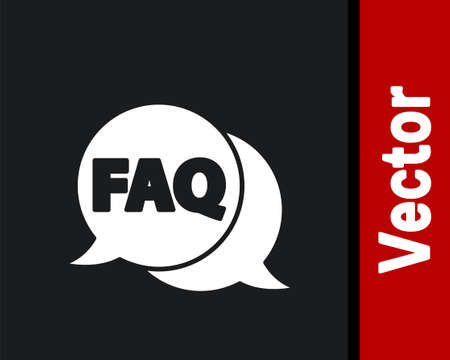 White Speech bubble with text FAQ information icon isolated on black background. Circle button with text FAQ. Vector Illustrationのイラスト素材
