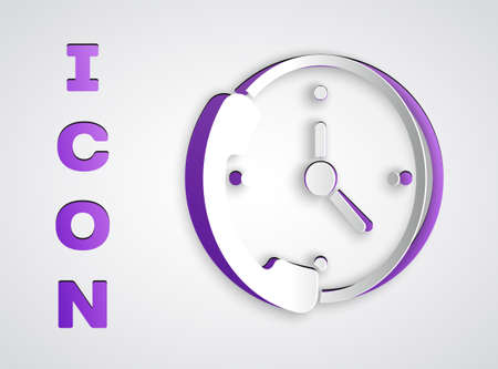 Paper cut Telephone 24 hours support icon isolated on grey background. All-day customer support...