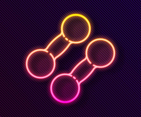 Glowing neon line Dumbbell icon isolated on black background. Muscle lifting icon, fitness barbell, gym, sports equipment, exercise bumbbell. Vector Illustrationのイラスト素材