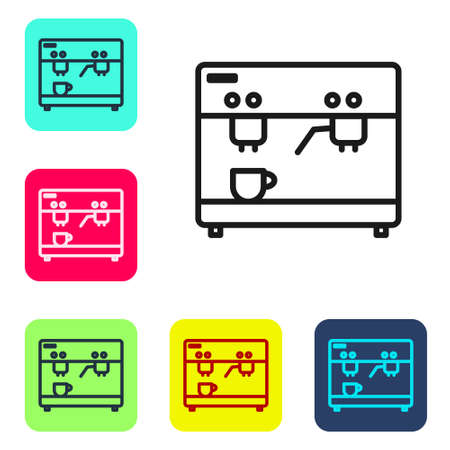 Black line Coffee machine icon isolated on white background. Set icons in color square buttons. Vector Illustrationのイラスト素材