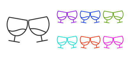 Black line Glass of cognac or brandy icon isolated on white background. Set icons colorful. Vector Illustrationのイラスト素材