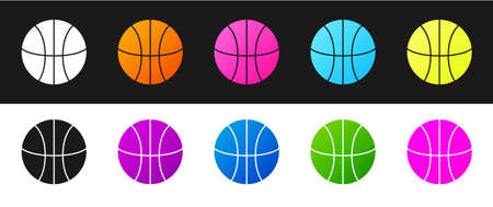 Set Basketball ball icon isolated on black and white background. Sport symbol. Vector Illustrationのイラスト素材