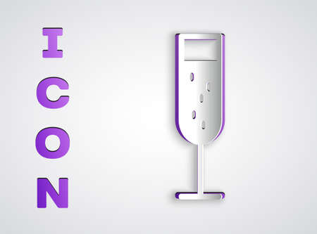 Paper cut Glass of champagne icon isolated on grey background. Paper art style. Vector Illustrationのイラスト素材