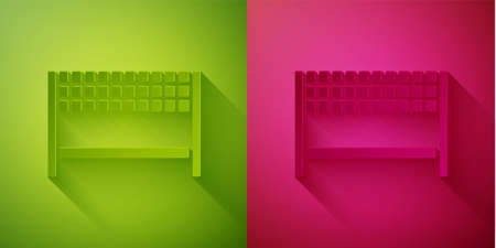 Paper cut Ribbon in finishing line icon isolated on green and pink background. Symbol of finish line. Sport symbol or business concept. Paper art style. Vector Illustrationのイラスト素材